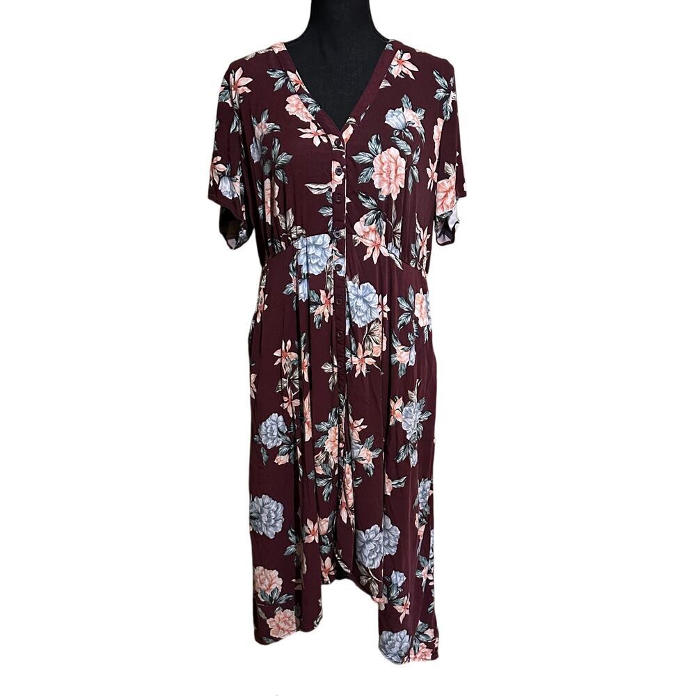 Torrid Floral Red Cottagecore High-Low Dress Women's Plus Size 1x